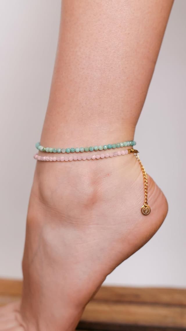 Detalle de BERGERLIN Perlen-Fußkettchen Rosenquarz mit 925 Sterling Silber-Verschluss oder vergoldetem Verschluss