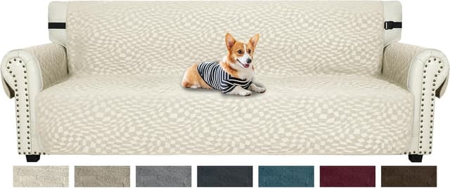 Detalle de Ystyle copridivano 4 posti beige con braccioli, antiscivolo e antigraffio