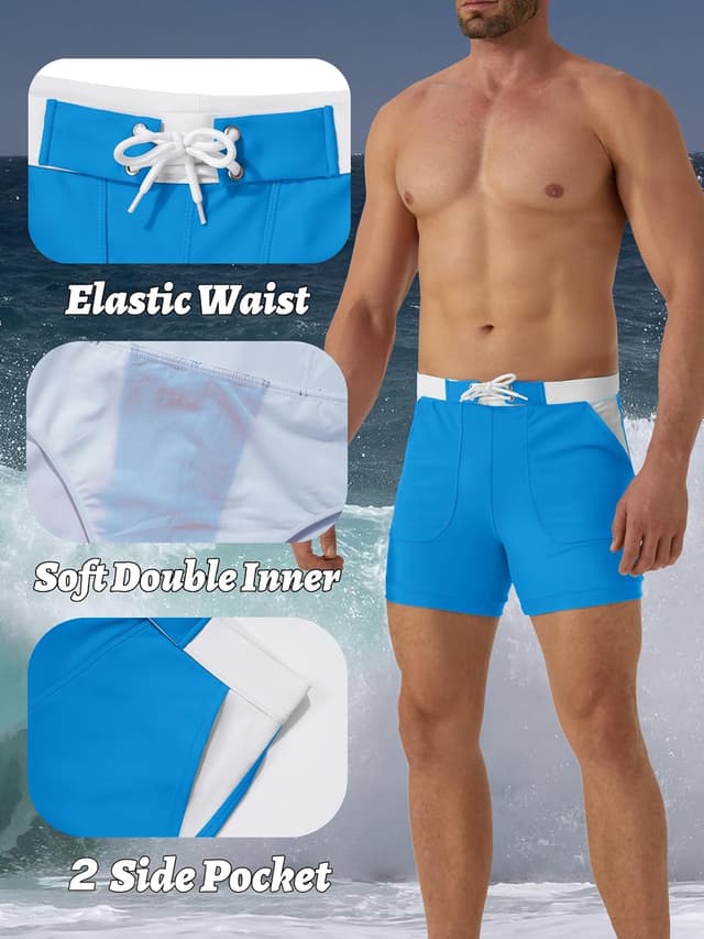 Detalle de KEFITEVD men’s quick-dry swimming shorts (YK016) with adjustable drawstring and pockets