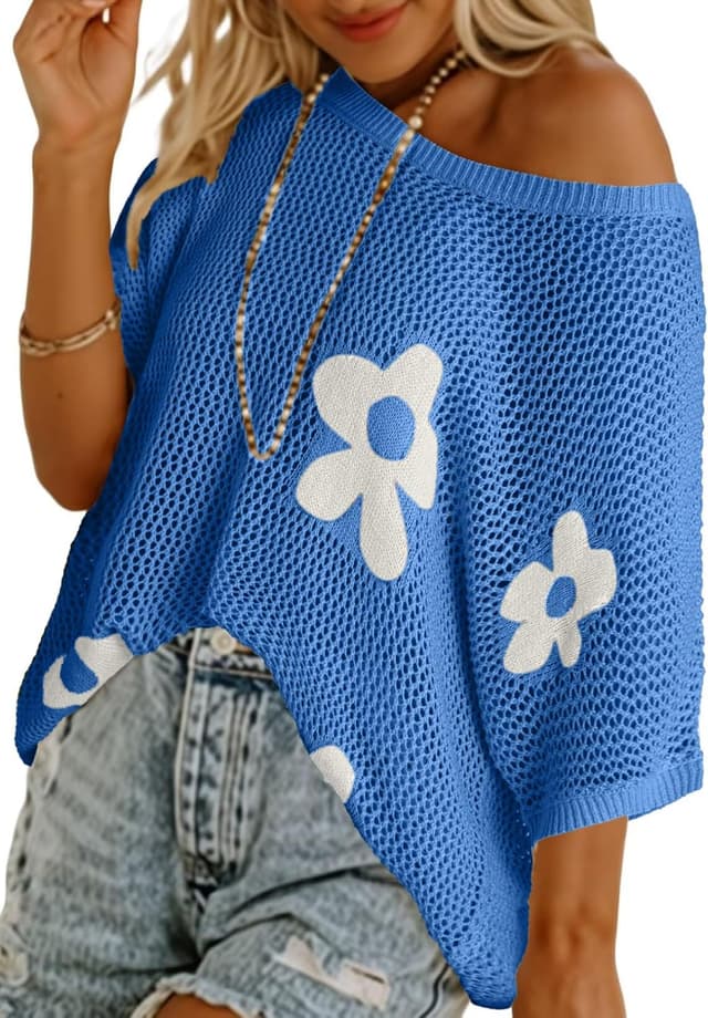Detalle 2 de Dokotoo Floral Crochet Pullover Swimsuit Cover-Up Top for Women