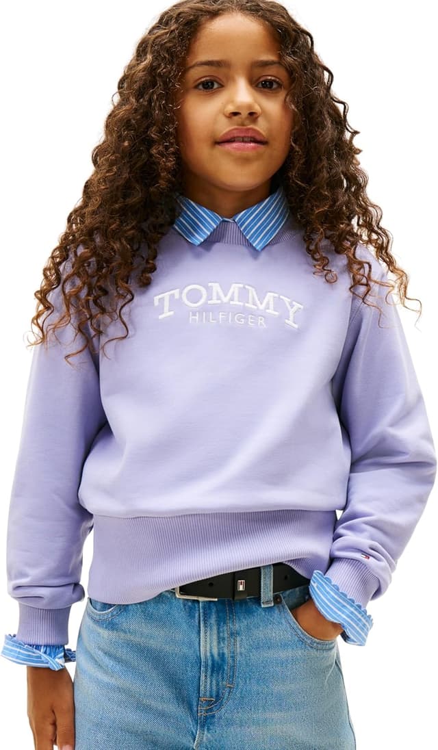Detalle de Tommy Hilfiger High Rib Hem Crew Neck Kg0kg08989 felpa pullover per bambine e ragazze