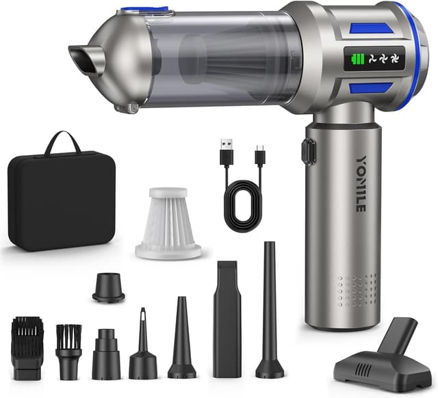 Detalle de Yomile Aspirabriciole Senza Fili 4 in 1 AD10 (27000PA) per auto: aspirazione, soffiaggio e gonfiaggio