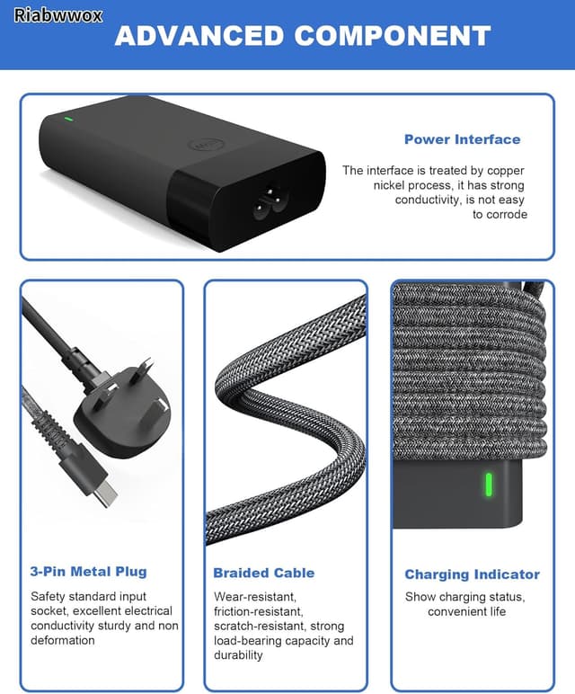 Detalle 2 de Riabwwox 65W USB-C Laptop Charger (Type-C) for HP EliteBook, ProBook, Envy and more