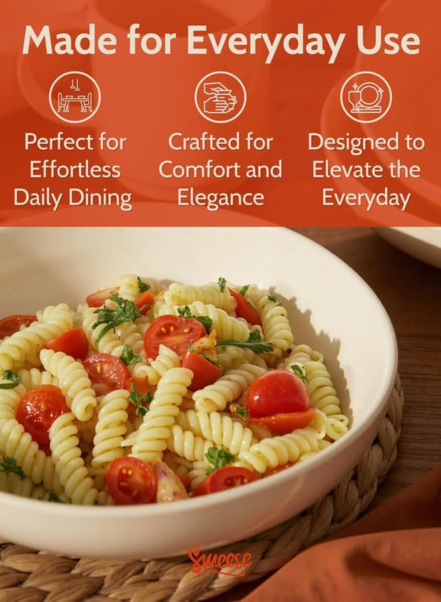 Detalle 2 de Sweese 30 Oz Salad Serving Bowls Set of 6 (8.4 Inch) Beige Porcelain Bowls