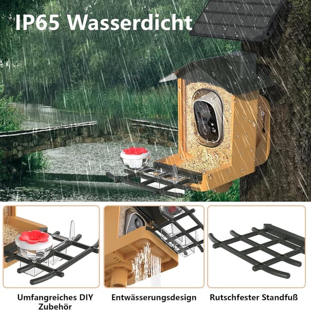 Detalle de Vogelfutterhaus mit Kamera 2K HD, Nachtsicht & KI-Erkennung (Solar, AJCloud App)