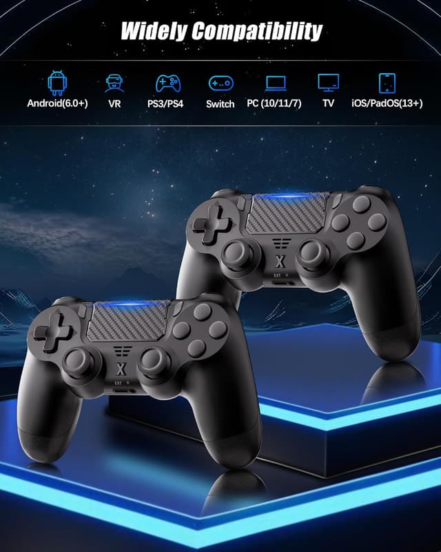 Thumbnail 6 de RUIZHI Wireless Controller für PS4 (2er-Set, Schwarz) – mit Turbo, Dual-Vibration, 6-Achsen-Gyro und Touchpanel