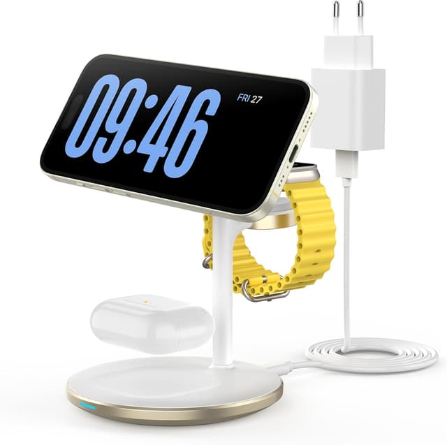 Imagen de DEESOOCO stazione di ricarica induttiva 3 in 1 con Mag-Safe per iPhone 15/14, Apple Watch e AirPods en OfertitasTOP