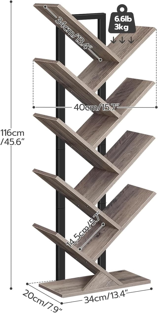 Detalle de HOOBRO EBG08SJ01G1 Tall 9-Tier Tree Bookshelf (Greige & Black) for CDs, Albums and Books