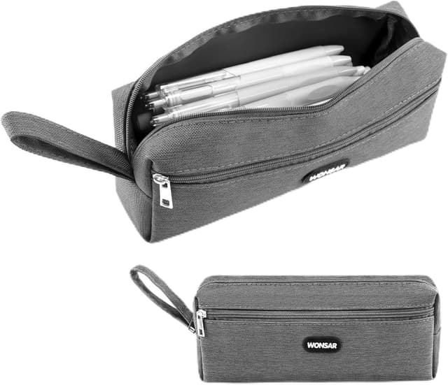 Detalle de wonsar Federmäppchen Mäppchen Federtasche (Grau) – schlankes Stifteetui für Schule, Büro und Reise