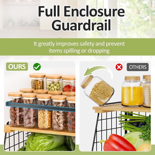 Detalle de GGIU Magnetic Shelf for Fridge with Wood Lid (2-Pack) – Fruit, Potato & Onion Storage Bin