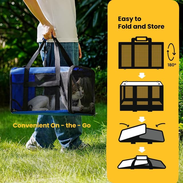 Detalle 2 de Conlun Cat Carrier Bag (Soft-Sided, 4-Sided Mesh) – Collapsible airline-approved pet carrier up to 6kg, Blue