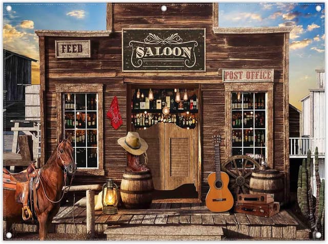 Detalle de Luminora Western Cowboy Photography Backdrop (Fabric) 8x6ft – Rustic Country Bar Wooden House Wild West background