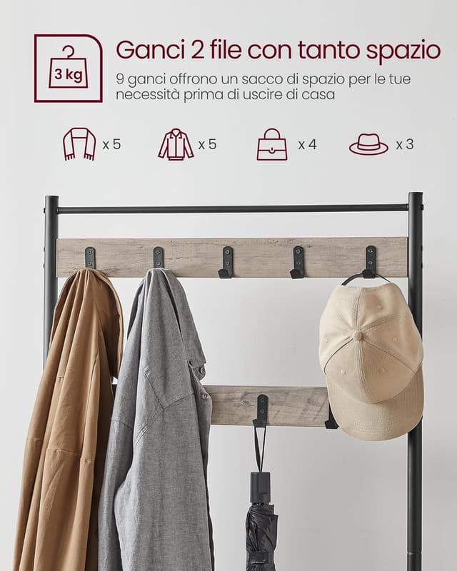 Thumbnail 3 de VASAGLE Appendiabiti con Scarpiera HSR41MB 3 in 1