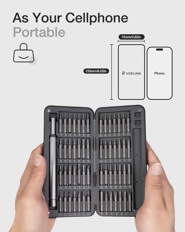 Detalle de VCELINLK Precision Screwdriver Set (57 in 1) with 56 S2 Bits and Magnetic Storage Box