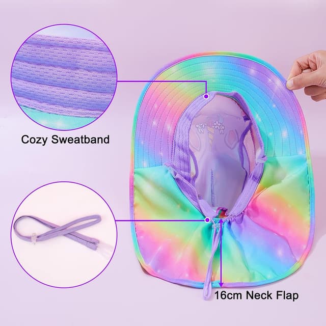 Thumbnail 4 de MHJY Kids Sun Hat for Girls (2-9 Years) – UV Protection Bucket Hat with Neck Flap, Adjustable Fit