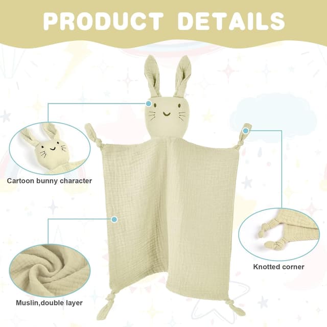 Detalle de Vicloon Doudou Neonato set 3 pezzi coniglio: copertina, bavaglino e massaggiagengive in legno di faggio