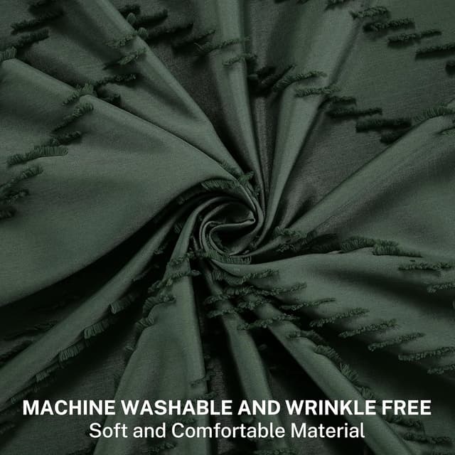 Detalle 2 de Siiluminisoy Dark Green Boho Shower Curtain with Tassels (72 x 72 in) for Bathroom Privacy & Water Control
