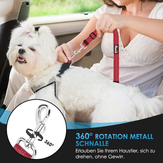 Detalle de SlowTon Hundegurt fürs Auto (2-in-1) mit Kopfstützen-Rückhaltegurt, Universalschnalle & reflektierendem Gummiband