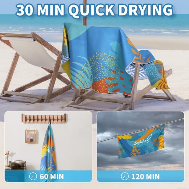 Detalle de Startseite Microfibre Beach Towels for Adults (200x90cm) – 2 Pack, Sand-Free Quick Dry, Gift Boxed