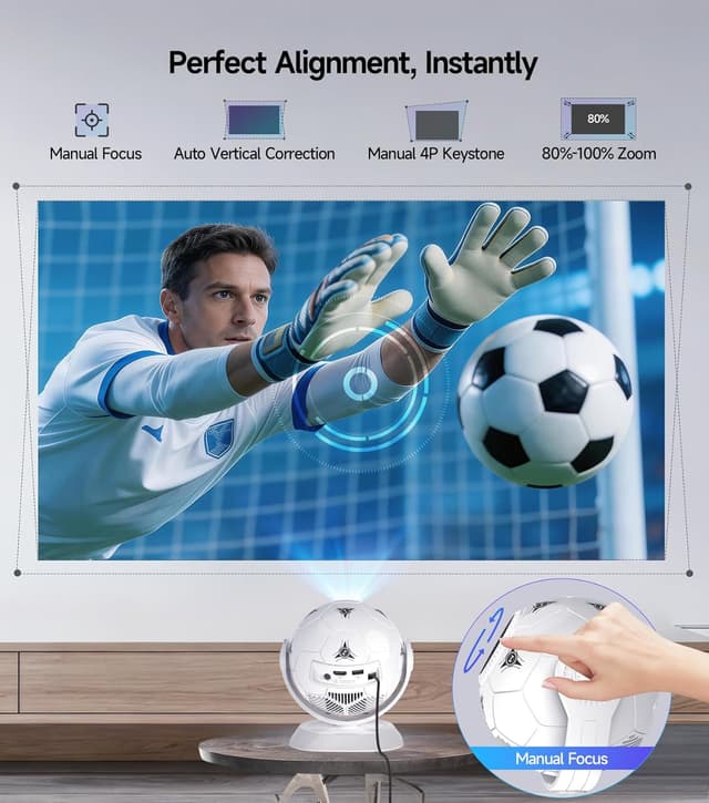 Detalle 2 de Magcubic Mini Beamer HY300F für 4K-Support, Android 14, WiFi 6 & Bluetooth 5.4 – portabler 360°-Beamer für Heimkino & Outdoor