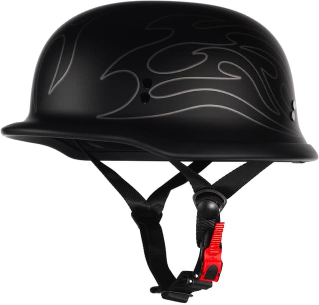 Detalle de Crown Racing Model-308 German-Style Half Motorcycle Helmet (DOT Approved) — matte black