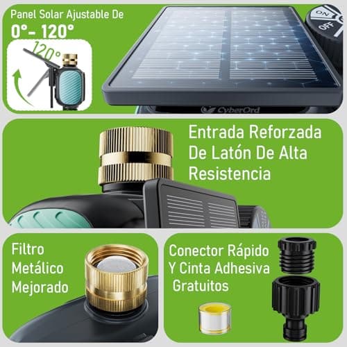 Thumbnail 7 de Programador de riego solar CyberOrd de 2 zonas con carga solar y modos automático/manual y retraso por lluvia