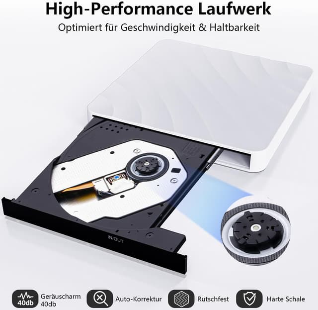 Detalle de Lettore CD/DVD esterno USB 3.0 Masterizzatore DVD per PC portatile (CD/DVD ±RW) compatibile Windows e macOS
