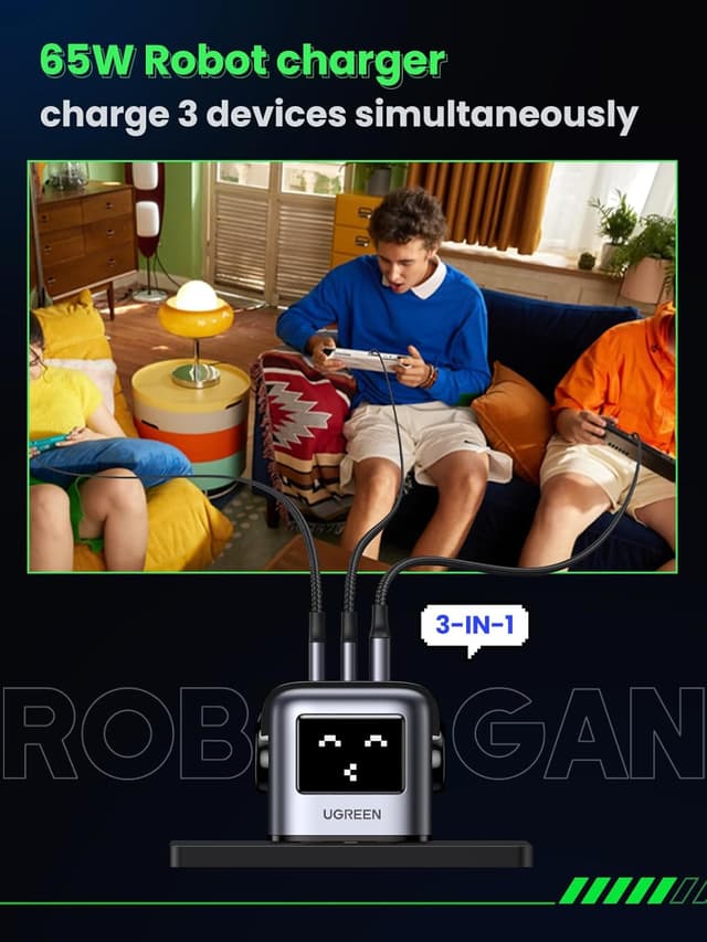 Detalle 2 de UGREEN Uno Charger 65W USB‑C Nexode 3‑Port GaN Charger 🔌