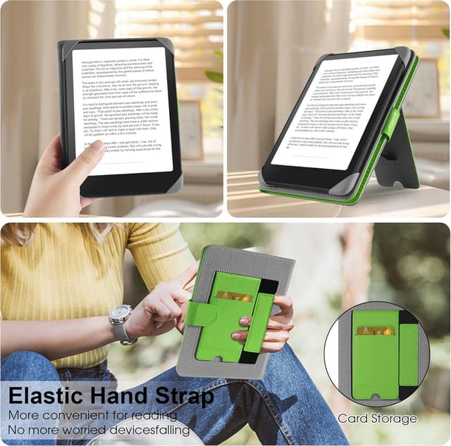 Detalle de HoYiXi Universal Case for 7-inch eReaders (light green) with foldable stand & built-in pocket