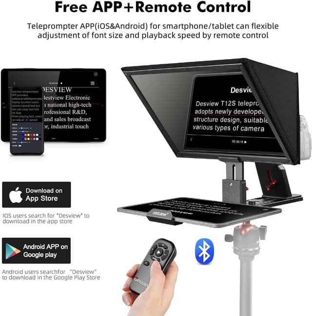 Detalle de Desview T12S Teleprompter aus Aluminiumlegierung mit 12,9-Zoll-Display und Fernbedienung