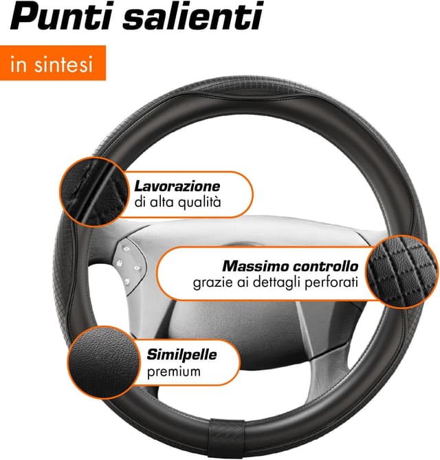 Detalle 2 de Upgrade4cars Coprivolante 44-46 cm Nero in Finta Pelle