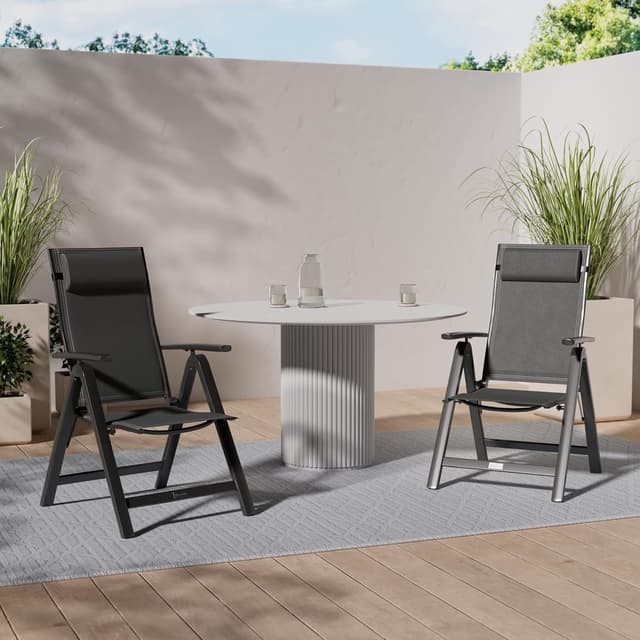 Detalle de KESSER Gartenstuhl Hochlehner mit Armlehnen – Aluminium Klappstuhl mit Kopfkissen, Abdeckung & 7-fach verstellbarer Rückenlehne