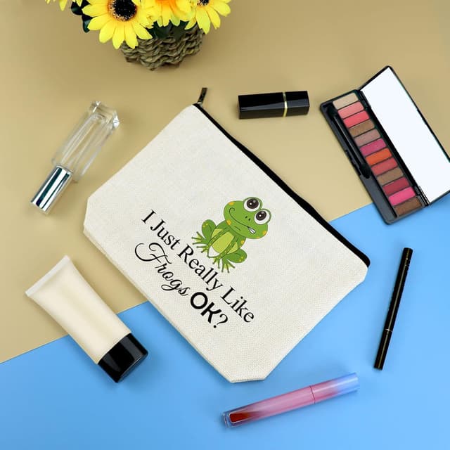Detalle de Frog Lover Gifts Funny Frog Cosmetic Bag – double-sided frog print travel pouch for makeup and toiletries