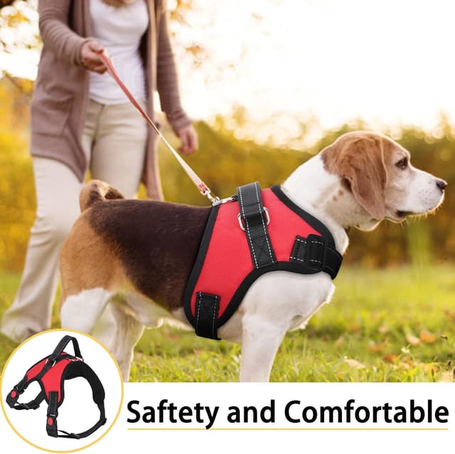 Detalle 2 de FYY No Pull Dog Harness (L-Red) – Breathable Adjustable Reflective Vest with Handle