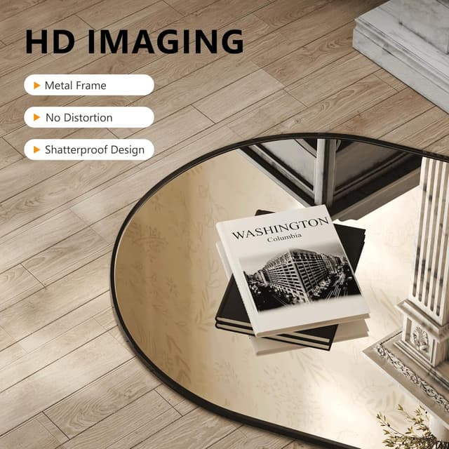 Detalle 2 de 30"x20" Arched Black Wall Vanity Mirror with Metal Frame (Shatterproof Glass, Matte Black)