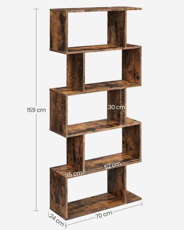 Detalle de VASAGLE LBC62BX 5-Tier Bookshelf Bookcase Room Divider – Rustic Brown