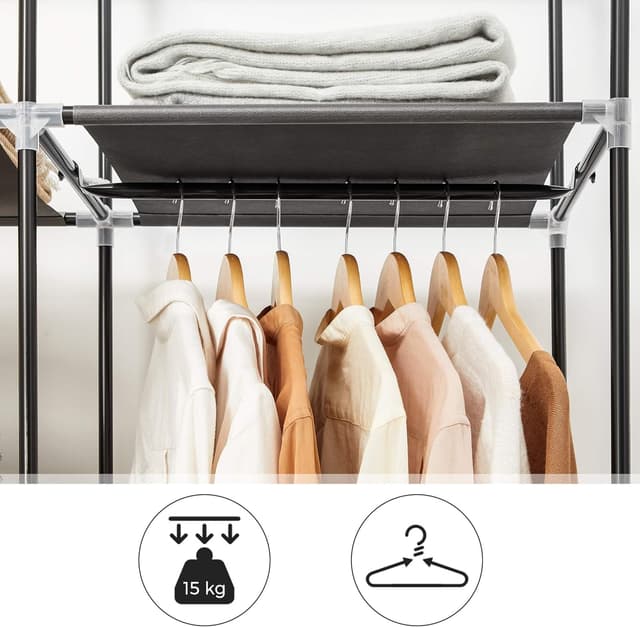 Detalle de SONGMICS RYG12B Folding Wardrobe fabric cabinet with 2 clothes rails, 175 x 150 x 45 cm, black