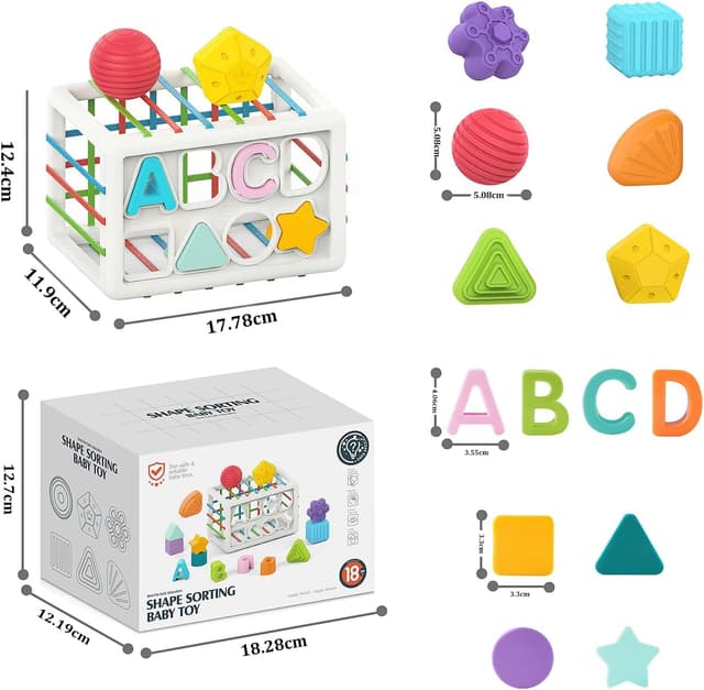 Detalle de DQMOON Montessori shape sorter cube toy for 1–2 year olds