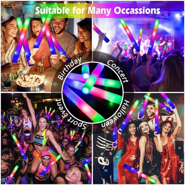 Detalle 2 de Easymaidi 32 LED Foam Glow Sticks (3 colour modes) for parties and events