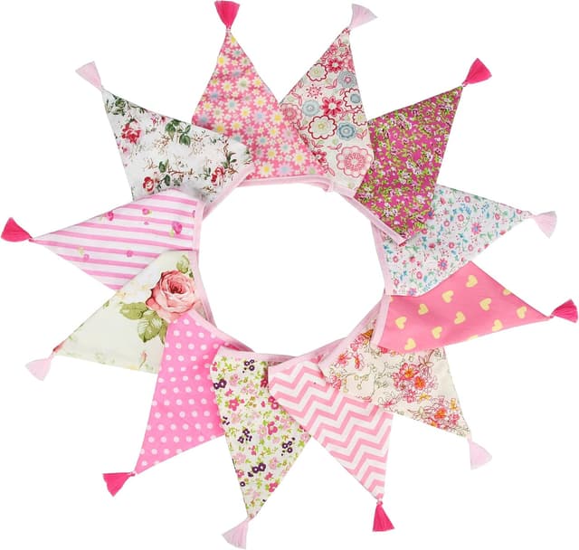 Detalle de G2PLUS Fabric Bunting Banner with Tassel (3.3M) with 12 Vintage Triangle Pennants