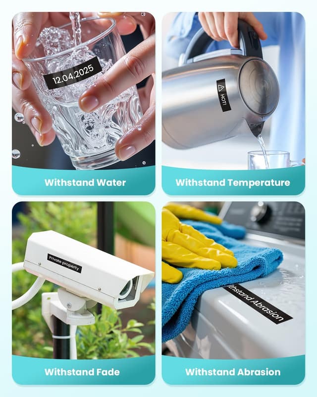 Detalle de MarkField TZe-335 (12 mm) Schriftband für Brother P-touch – Weiß auf Schwarz, 4er Pack