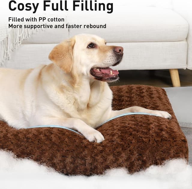 Detalle de KSIIA Large Dog Bed Washable Calming Crate Mattress (90x60x8cm) – Non-Skid Crate Cushion in Brown