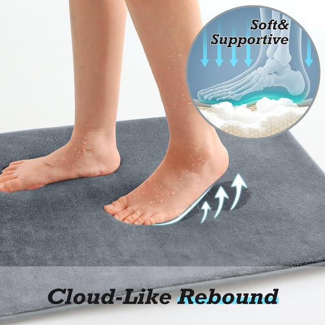 Thumbnail 6 de HUXMEYSON 3-Piece Bathroom Rug Set (Non-Slip, Quick-Dry) in Grey