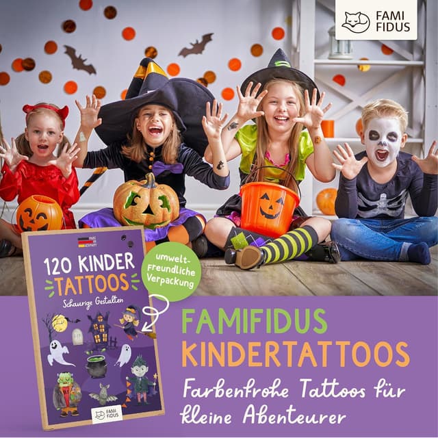 Thumbnail 6 de Famifidus 120 hautfreundliche Kindertattoos – Tattoo Kinder für Halloween, vegan & in Deutschland hergestellt