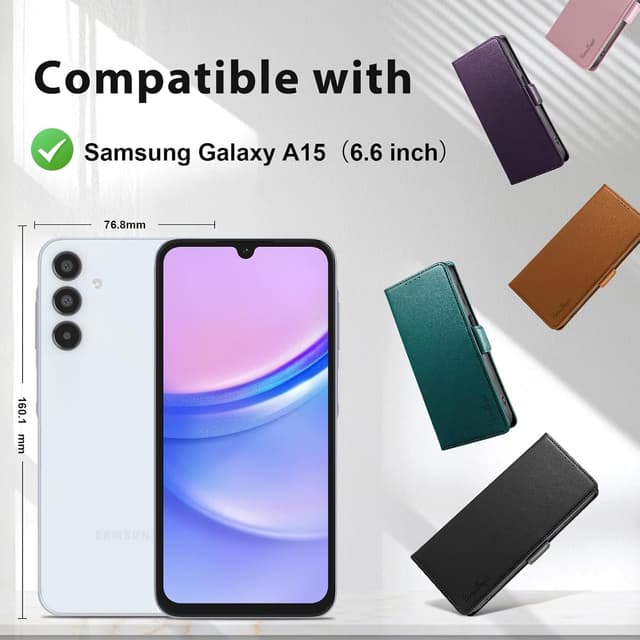 Detalle de Yunubeyii Wallet Flip Case for Samsung Galaxy A15 5G with RFID Blocking, Magnetic Cover & Kickstand (Pink)