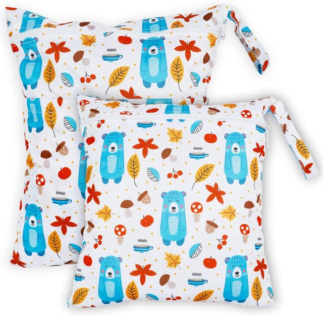 Detalle de Loscarol 2er Set große Wetbags für Kindergarten & Schwimmen (Bär) – doppelt verschließbar, getrennt trocken/nass