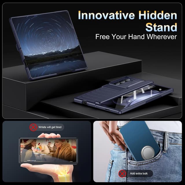 Detalle de for Samsung Galaxy Z Fold6 Slim Hinge Stand Case with Screen Protector (Blue)