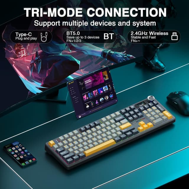 Detalle de AULA F108 Pro Wireless Gaming Keyboard (Full Size) with TFT Display, Knob, RGB & Hot-Swappable Switches