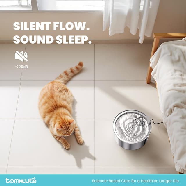Detalle 2 de TOMXCUTE 3.2L Stainless Steel Cat Water Fountain with Upgraded Pump & Replacement Filters
