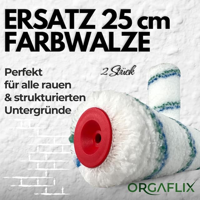 Thumbnail 1 de ORGAFLIX Profi Farbwalze 25 cm (2 Stück) – Florhöhe ca. 18 mm, Kern 48 mm